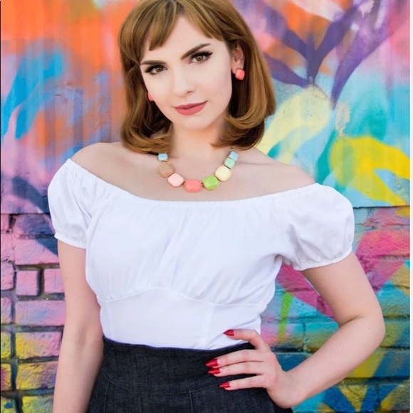 Pinup Couture Tops - Pinup Girl Clothing White peasant Top